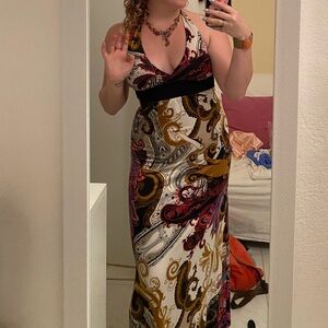 Body Central Multicolor Halter Maxi Dress with Black Waistband